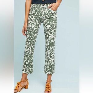 Anthropologie Pilcro High Rise Bootcut Pants Crop Green Floral Sz 28 petite